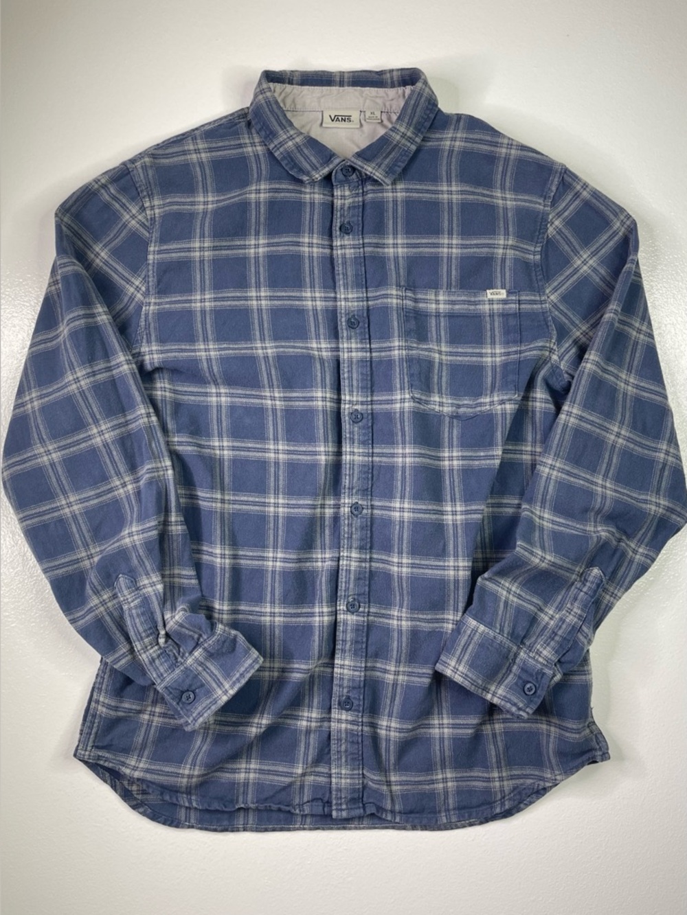 Vans Classic Fit Blue & Grey Plaid 100% Cotton Flannel Shirt Size XL